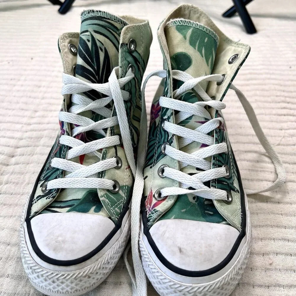 Converse Chuck Taylor All Star  Women 6 High‎ Top Green Tropical Print Sneakers